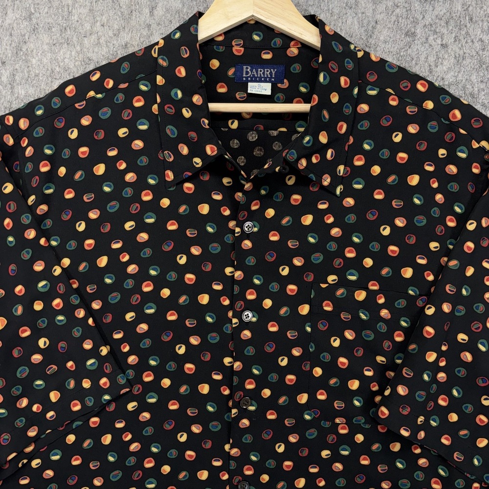 Vintage Barry Bricken Silk Shirt‎ Men XL Loop Camp Collar Rockabilly Abstract